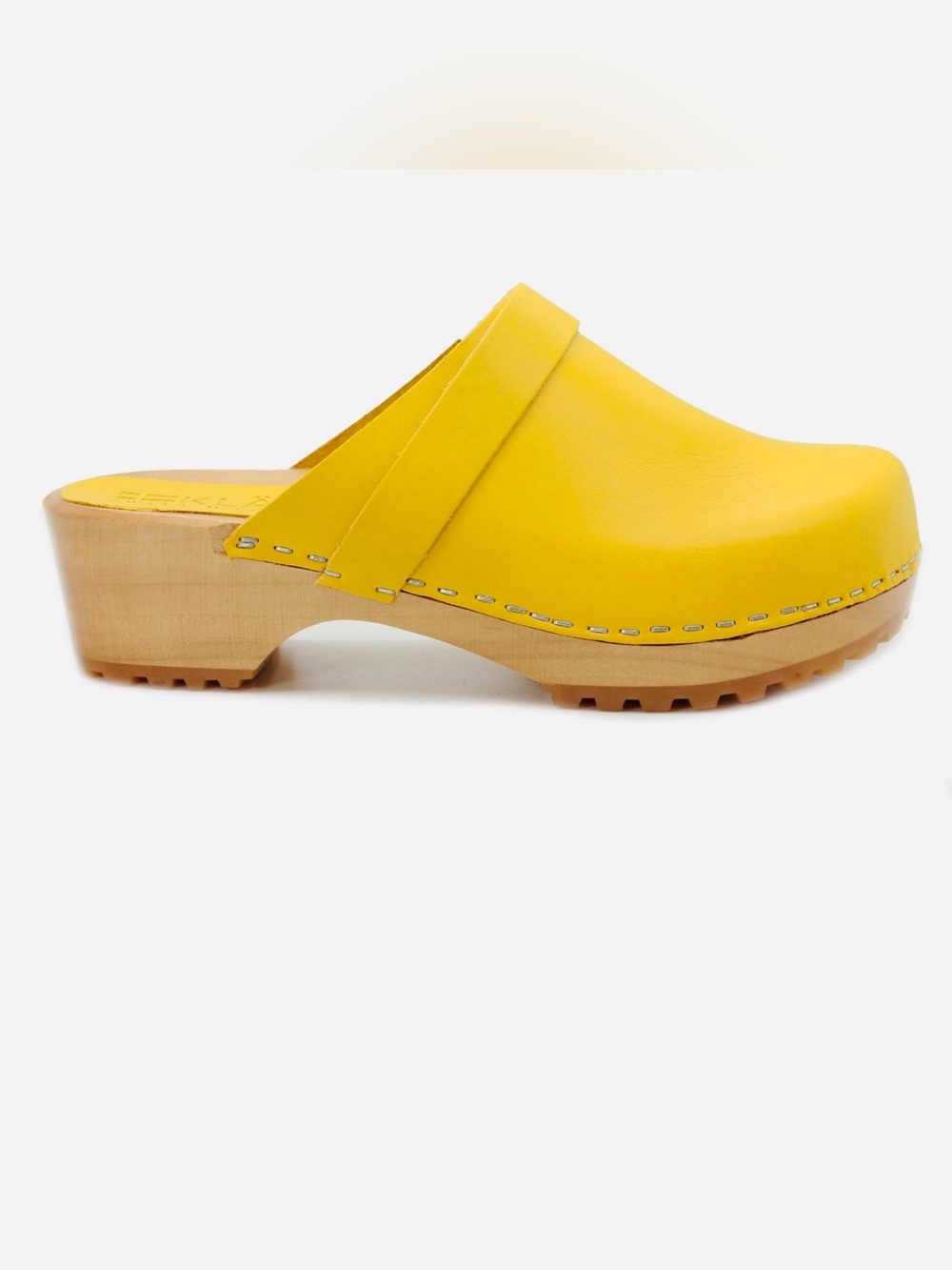 BJORK Swedish Comfort Maja Leather & Wood Heel Open Back Clog | Mustard | EU 39 - Picture 2 of 11